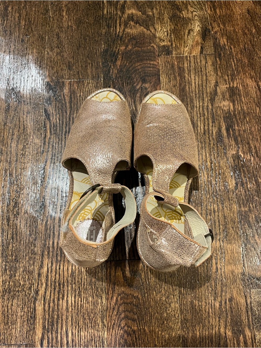 Fly London Metallic Bronze-Tan Open Heel Sandals